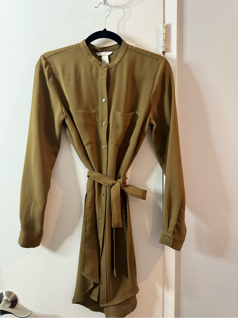 H&M Olive Green Belted Longline Shirt Tunic